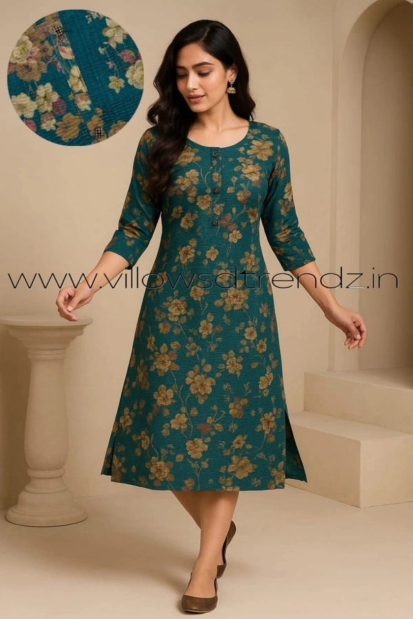 Ruthvi Ethnics Crush Tissue Kurta CT32513 - Peacock Green, M