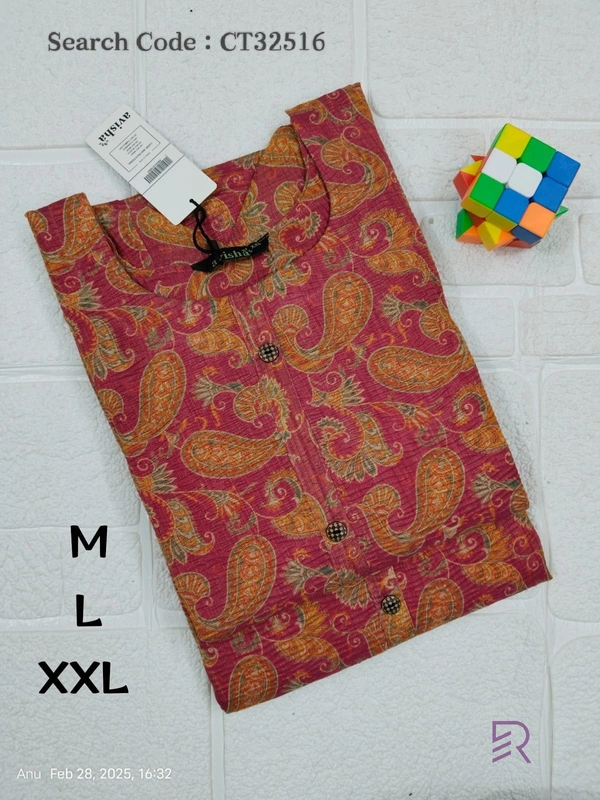 Ruthvi Ethnics Crush Tissue Kurta CT32516 - M, Red
