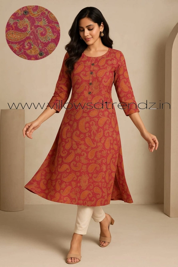 Ruthvi Ethnics Crush Tissue Kurta CT32516 - Red, L