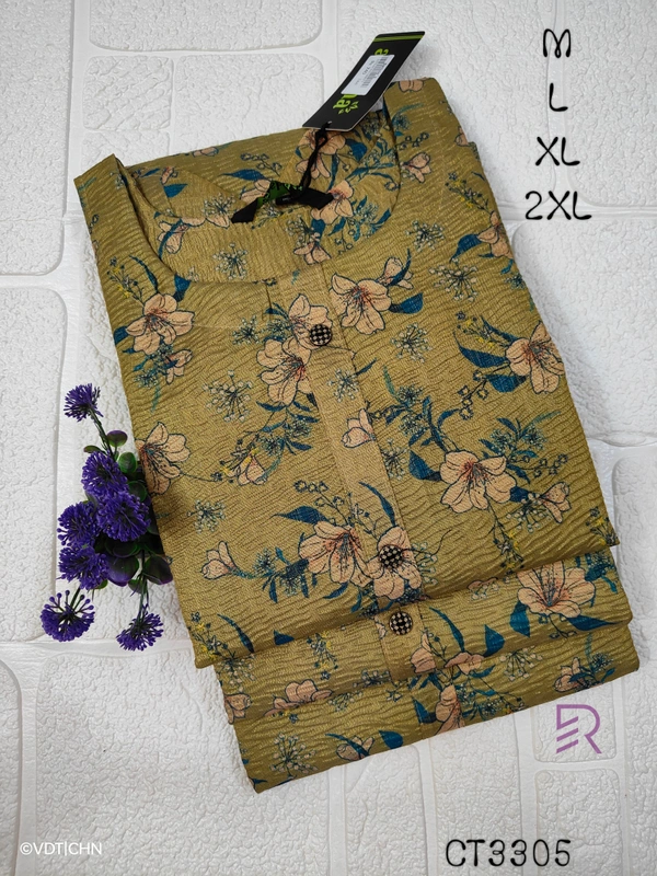 Ruthvi Ethnics Crush Tissue Kurta CT3305 - M, Brown