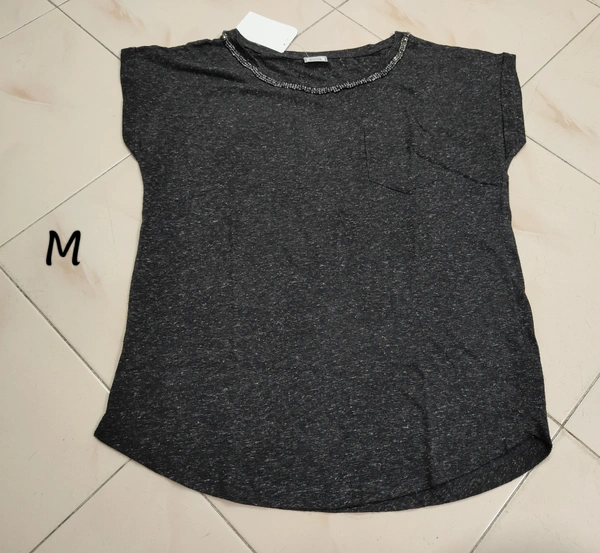 VDT Crystal stone plain womens tshirt - Black, M