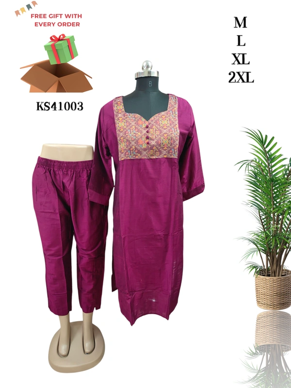 Twill Blue Designed Neck Kurti With Phant KS41003 - 2XL, Violet
