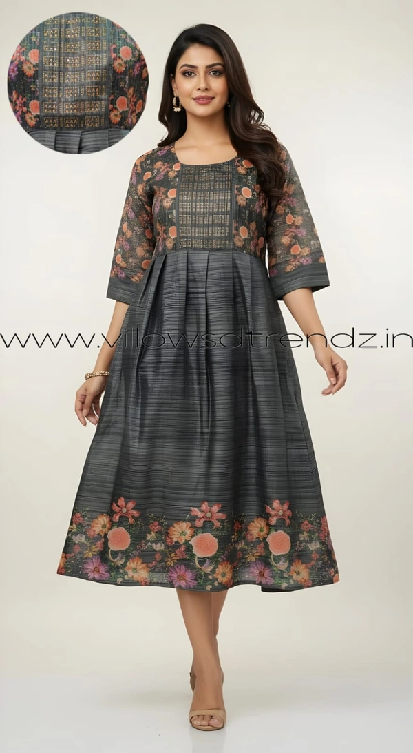 Ruthvi Ethnics Designer Kurti with Lining| Gown| 3/4th Sleeve| Ash | BT003 - XL, Ash