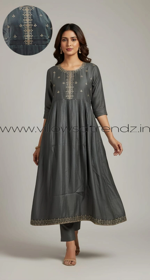 Ruthvi Ethnics Designer Kurti with Lining| Gown| 3/4th Sleeve| Grey | BT008 - 2XL, Grey