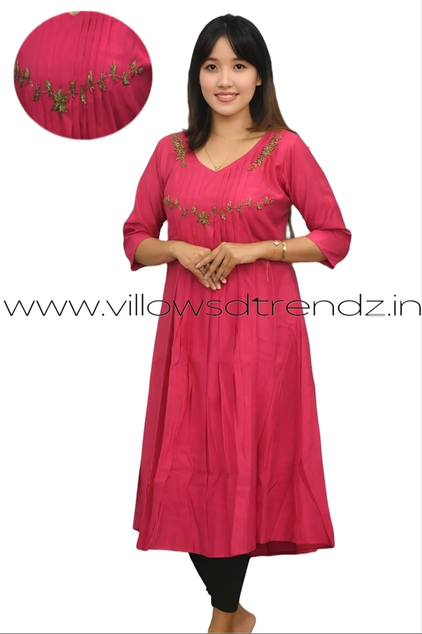 Ruthvi Ethnics Designer Kurti with Lining| Gown| 3/4th Sleeve| Pink | KL51501 - L, Pink