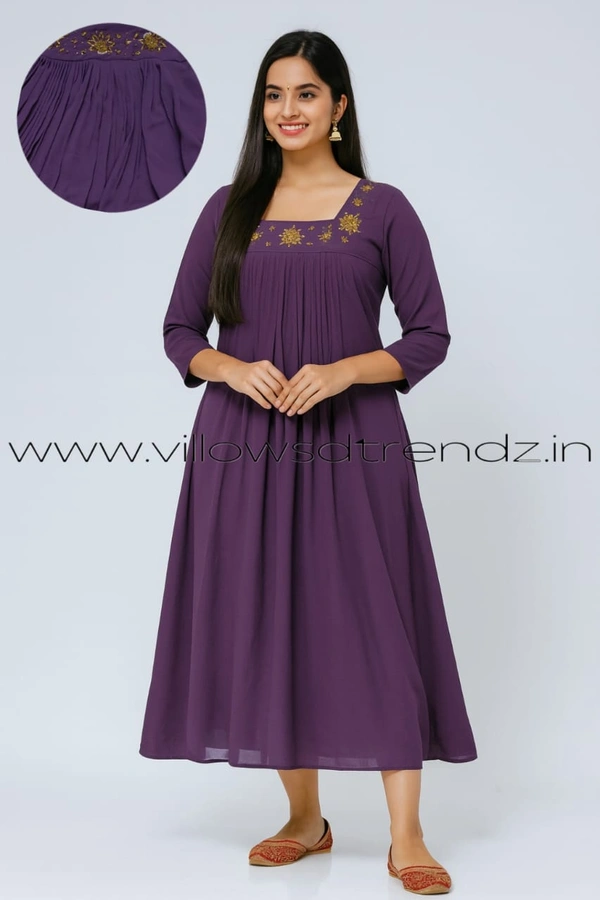 Ruthvi Ethnics Designer Kurti with Lining| Gown| 3/4th Sleeve| Purple | KL45501 - L, Purple