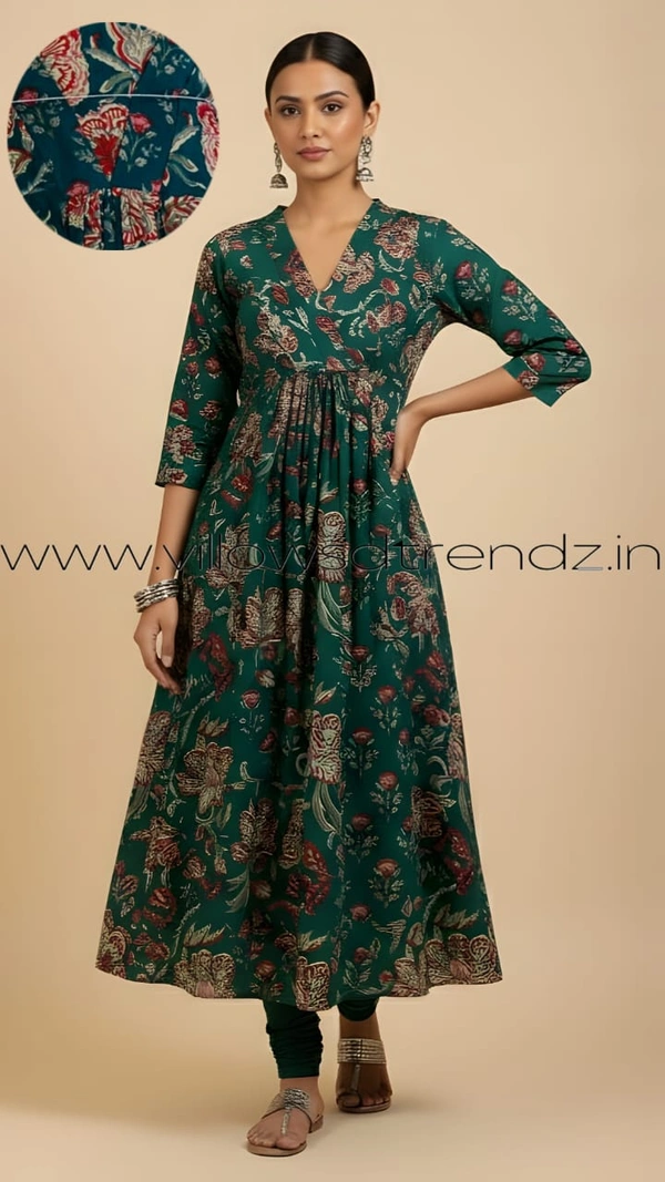 Ruthvi Ethnics Designer Kurti with Lining| Gown| 3/4th Sleeve|Rama green | KL46001 - M, Rama green