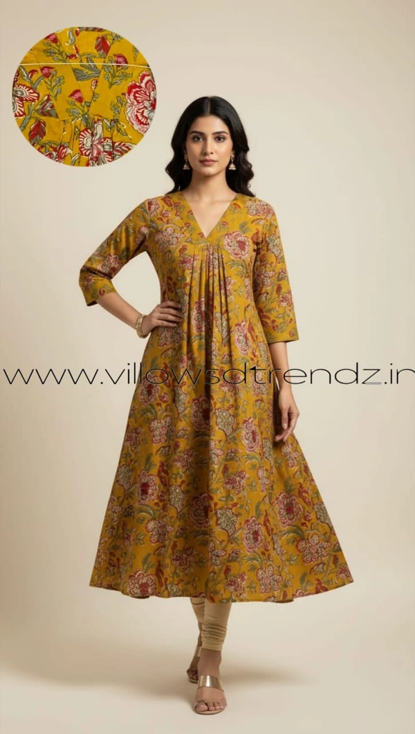 Ruthvi Ethnics Designer Kurti with Lining| Gown| 3/4th Sleeve|Yellow | KL46003 - 2XL, Yellow