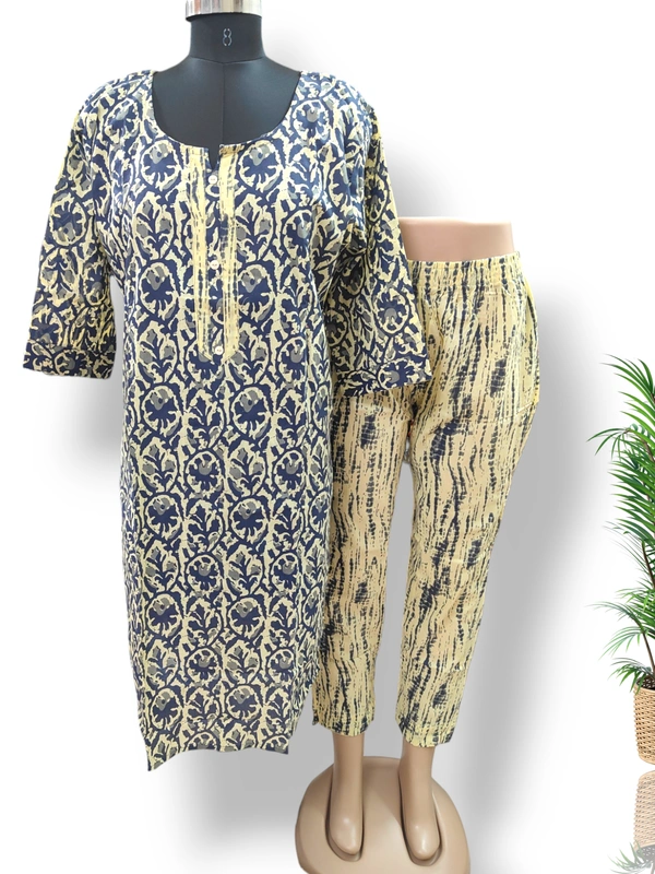 Twill Blue Designer Neck  Kurti With Phant  467 - Blue, 2XL