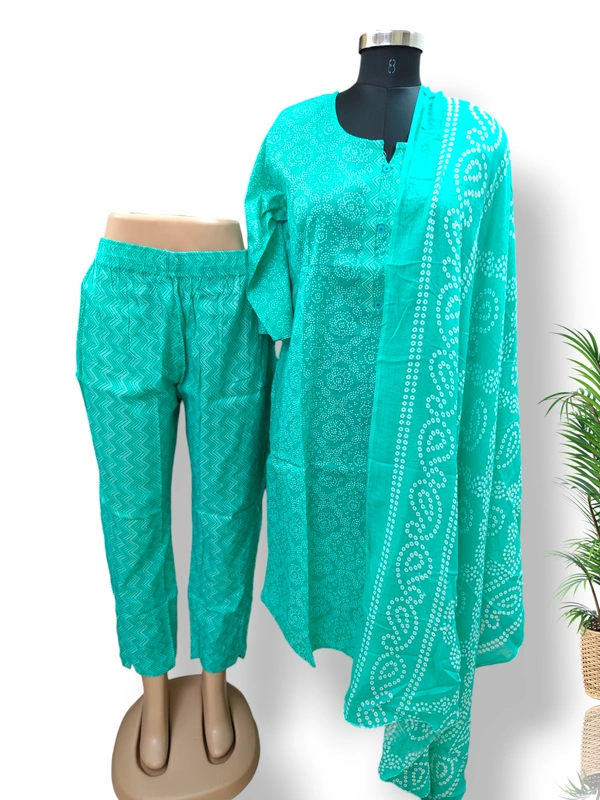 Twill Blue Designer Neck  Kurti With Phant &Duppata  462 - Green, XL