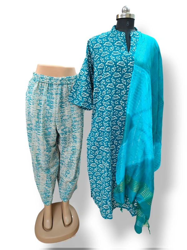 Twill Blue Designer Neck  Kurti With Phant &Duppata  KS4003 - Eden Blue, 4XL