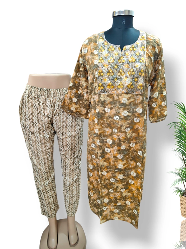 Twill Blue Designer Neck  Kurti With Phant  KS1555 - Ashed Yellow, M