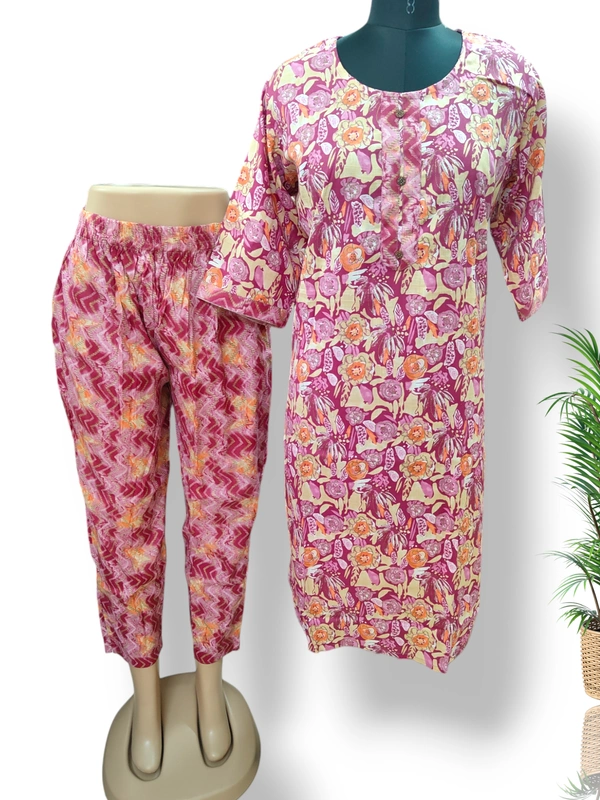 Twill Blue Designer Neck  Kurti With Phant  KS1559 - Pink, L