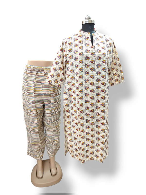 Twill Blue Designer Neck  Kurti With Phant  KS4004 - Half Sandle, 4XL