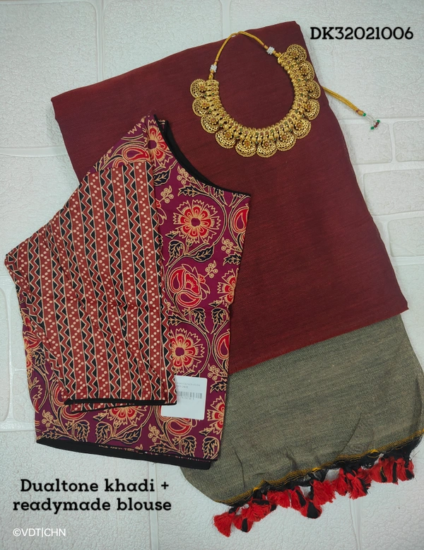 Ruthvi Ethincs Dualtone Khadi With Blouse DK32021006 - Saree With Blouse, Dark Blue