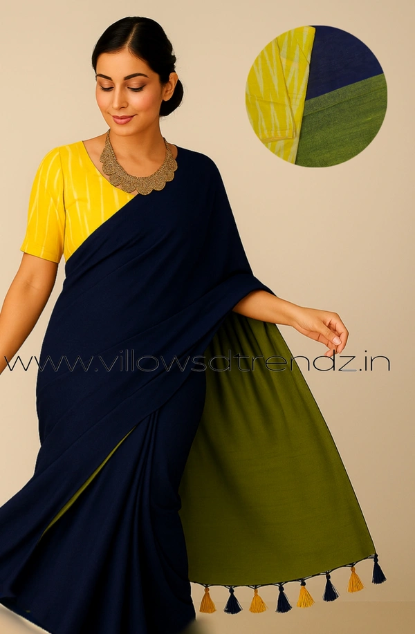 Ruthvi Ethincs Dualtone Khadi With Blouse DK32021007 - Purple, Saree With Blouse