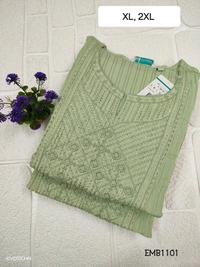 Twill Blue Embrodiery Popcorn Kurti EMB1101 - Green, 2XL
