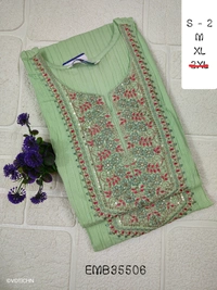 Twill Blue Embrodiery Popcorn Kurti EMB35506 - Peach Green, S