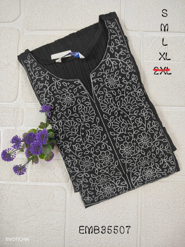 Twill Blue Embrodiery Popcorn Kurti EMB35507 - S, Black