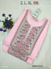 Twill Blue Embrodiery Popcorn Kurti EMB35508 - Pink, L