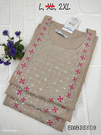 Twill Blue Embrodiery Popcorn Kurti EMB35509 - Light Brown, L