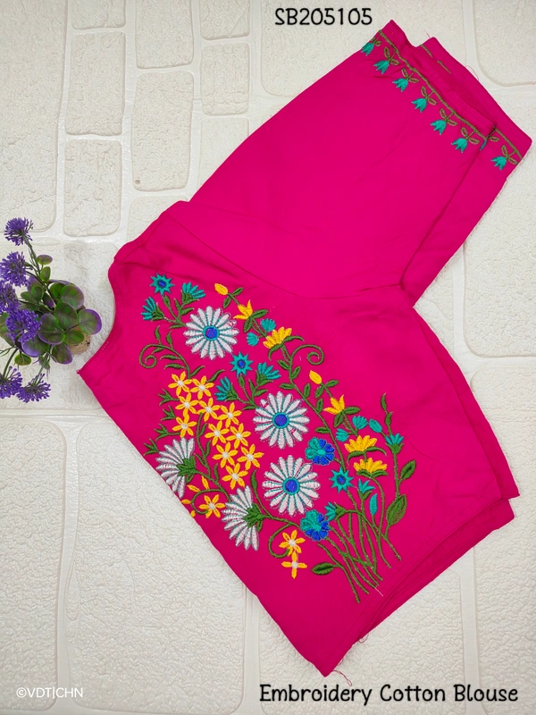 Ruthvi Ethnics Embroidery Cotton Blouse SB205105 - Pink, FS