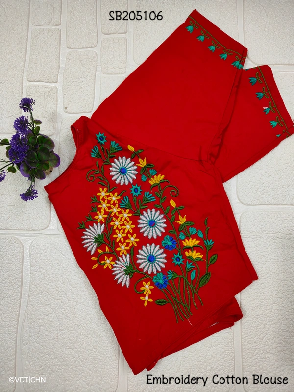 Ruthvi Ethnics Embroidery Cotton Blouse SB205106 - Red, FS