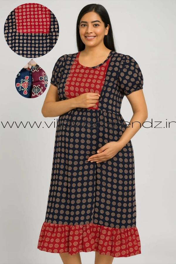 Ruthvi Ethnics Feeding Frock Nighty| Invisible both side Zip| Night Gown| Nighty|Black |FF249001 - Free Size(Refer Size Chart), Black