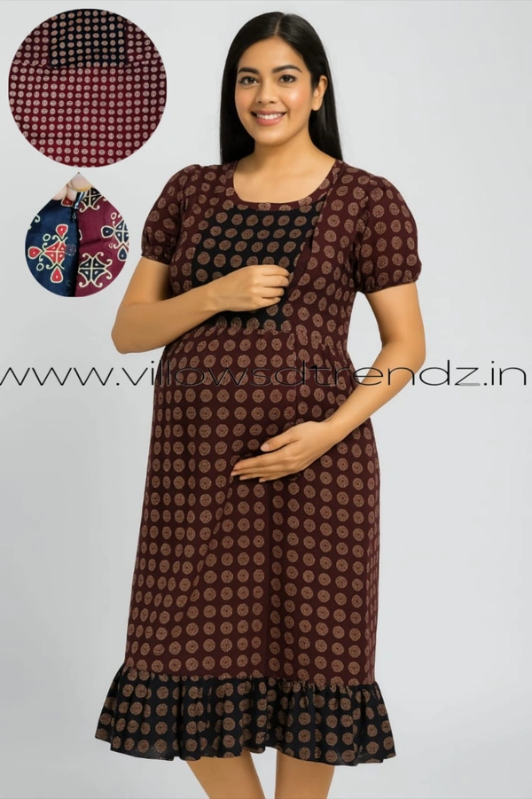 Ruthvi Ethnics Feeding Frock Nighty| Invisible both side Zip| Night Gown| Nighty| Maroon | FF249003 - Free Size(Refer Size Chart), Maroon