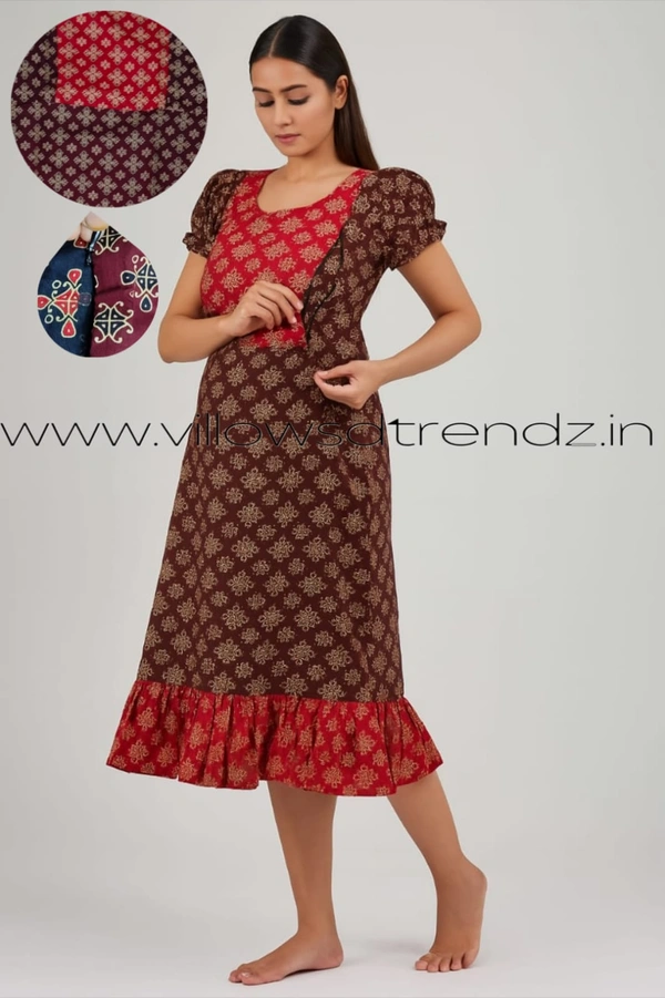 Ruthvi Ethnics Feeding Frock Nighty| Invisible both side Zip| Night Gown| Nighty| Maroon | FF2490012 - Free Size(Refer Size Chart), Maroon