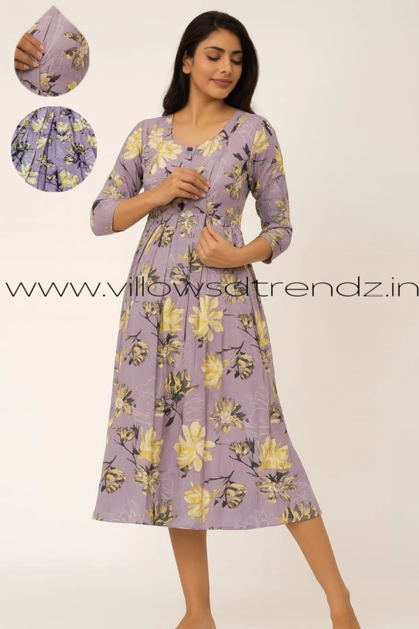 Ruthvi Ethnics Feeding Umbrella Rayon Kurti | Invisible Both Side Zip | Lavender | AV35002 - M, Lavender