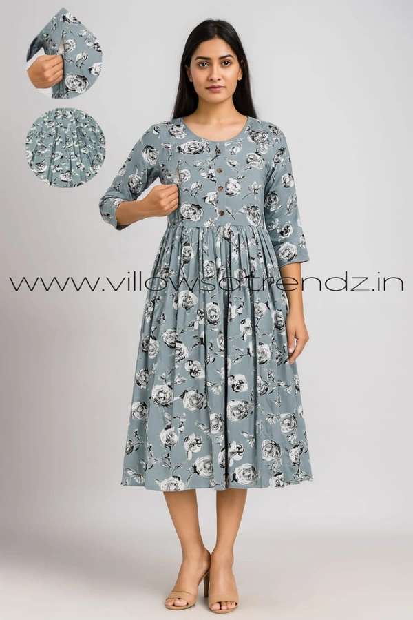 Ruthvi Ethnics Feeding Umbrella Rayon Kurti | Invisible Both Side Zip |Ash | AV35004 - M, Ash