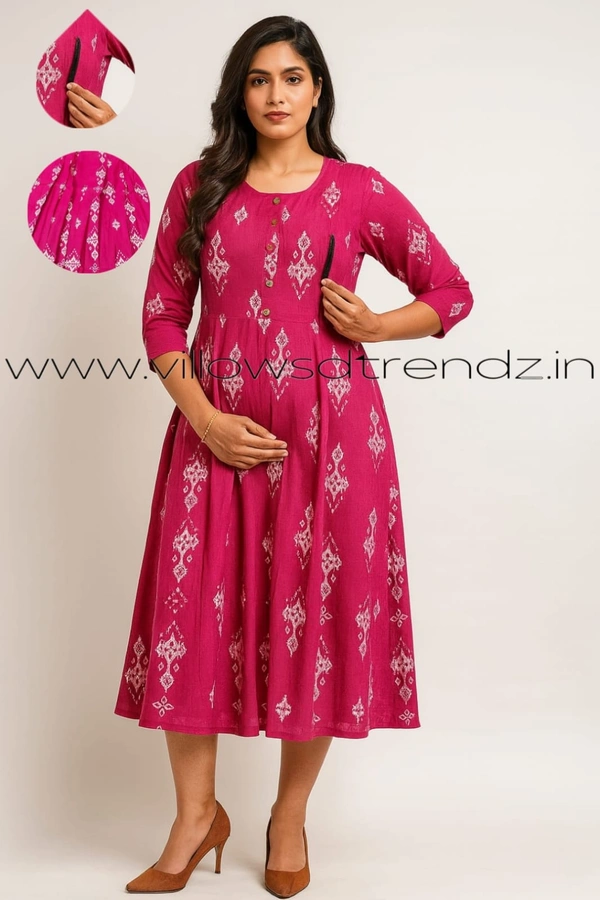 Ruthvi Ethnics Feeding Umbrella Rayon Kurti | Invisible Both Side Zip | Pink | AV35003 - M, Pink