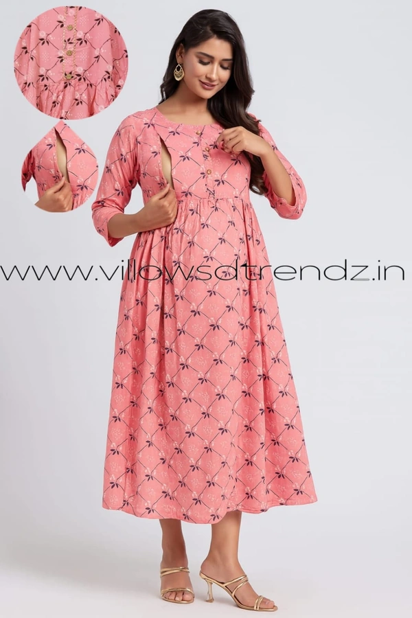 Twill Blue Feeding Umbrella Rayon Kurti | Pink | FDK001 - L, Pink