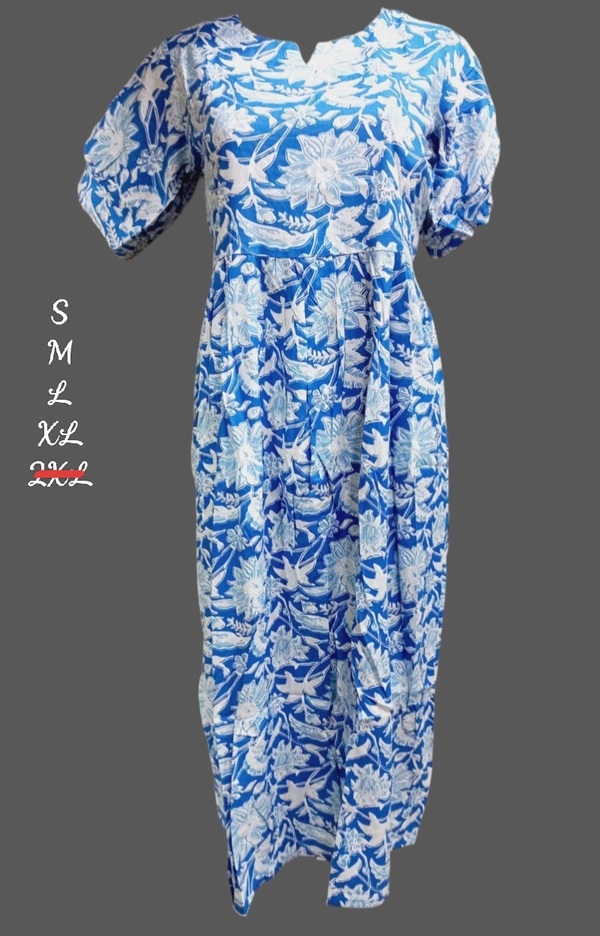 Liva Queen Floral Printed Blue Umbrella Kurti UM835 - M, Blue