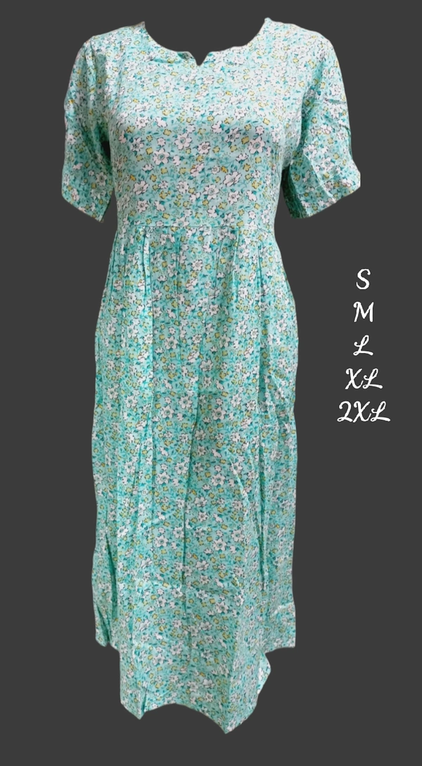 Liva Queen Floral Printed Green Umbrella Kurti UM830 - L, Green