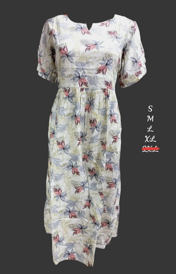 Liva Queen Floral Printed white Umbrella Kurti UM834 - L, White