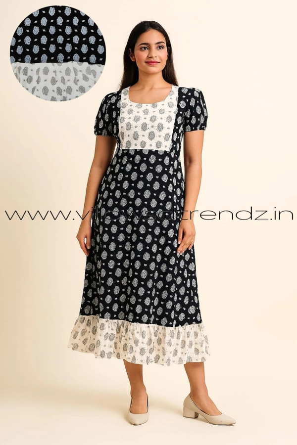 Ruthvi Ethnics Frock Nighty| Night Gown| Nighty |Black| FN249031 - Free Size(Refer Size Chart), Black