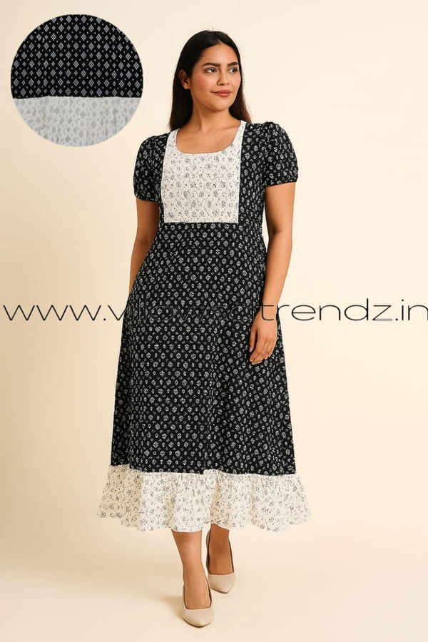 Ruthvi Ethnics Frock Nighty| Night Gown| Nighty |Black| FN249032 - Free Size(Refer Size Chart), Black