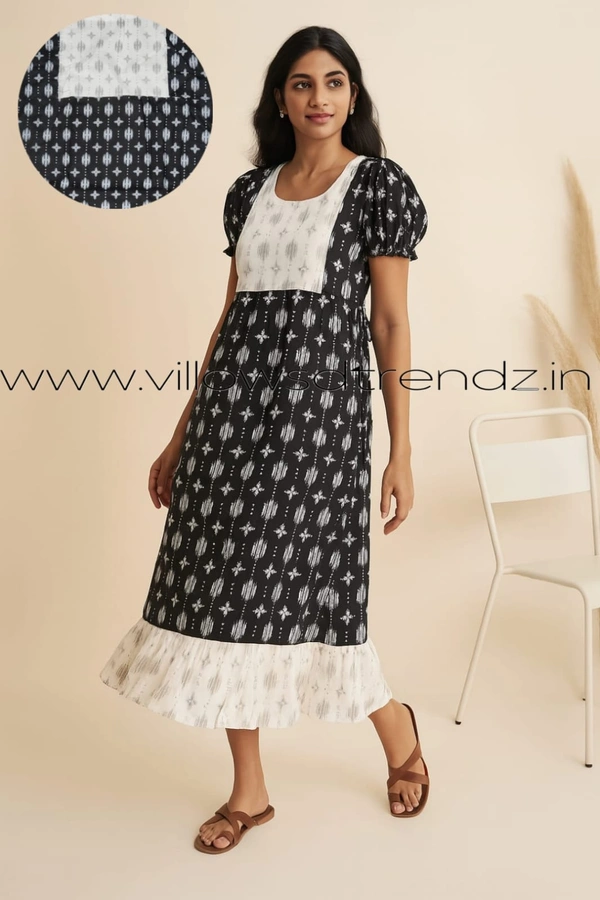 Ruthvi Ethnics Frock Nighty| Night Gown| Nighty| Black | FN24905 - Free Size(Refer Size Chart), Black