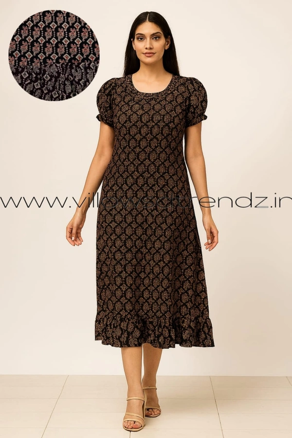 Ruthvi Ethnics Frock Nighty| Night Gown| Nighty |Black| FN24909 - Free Size(Refer Size Chart), Black