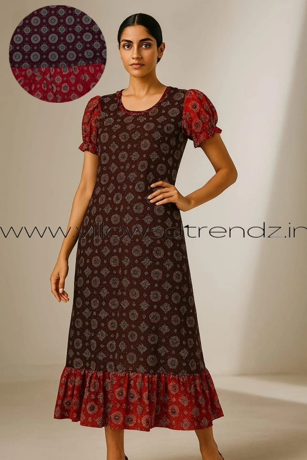 Ruthvi Ethnics Frock Nighty| Night Gown| Nighty |Brown| FN24908 - Free Size(Refer Size Chart), Brown