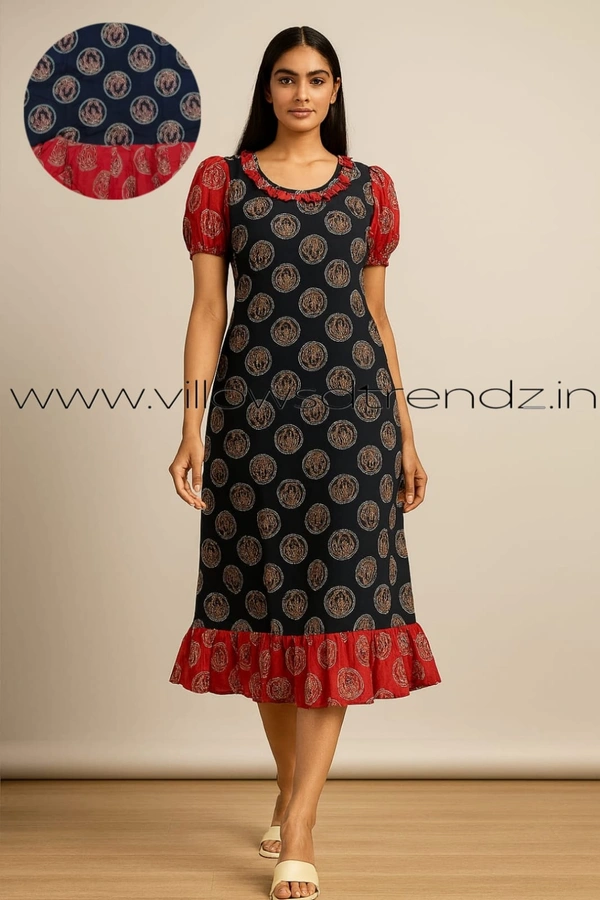 Ruthvi Ethnics Frock Nighty| Night Gown| Nighty |Dark Blue| FN249012 - Free Size(Refer Size Chart), Dark Blue