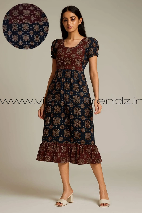 Ruthvi Ethnics Frock Nighty| Night Gown| Nighty |Dark Blue| FN249019 - Free Size(Refer Size Chart), Dark Blue