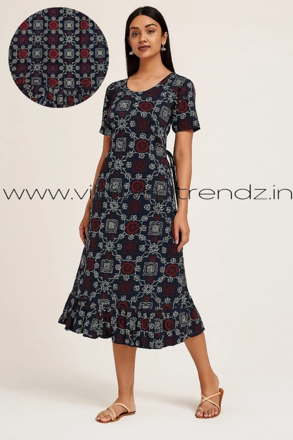 Ruthvi Ethnics Frock Nighty| Night Gown| Nighty |Dark Blue| FN249028 - Free Size(Refer Size Chart), Dark Blue