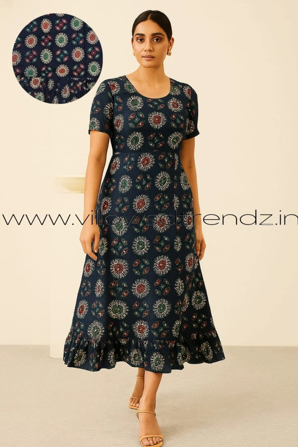 Ruthvi Ethnics Frock Nighty| Night Gown| Nighty |Dark Blue| FN249030 - Free Size(Refer Size Chart), Dark Blue