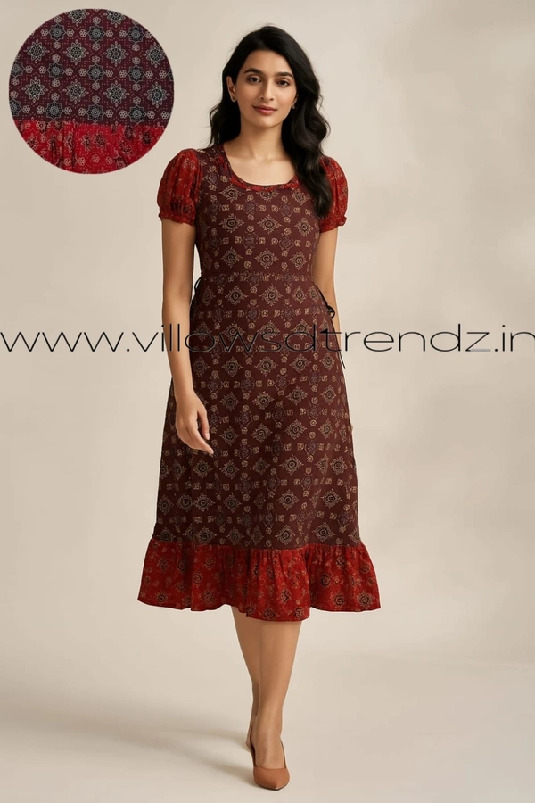 Ruthvi Ethnics Frock Nighty| Night Gown| Nighty| Maroon | FN24903 - Free Size(Refer Size Chart), Maroon
