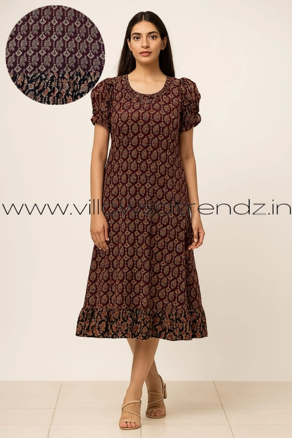 Ruthvi Ethnics Frock Nighty| Night Gown| Nighty |Meroon| FN249010 - Free Size(Refer Size Chart), Meroon