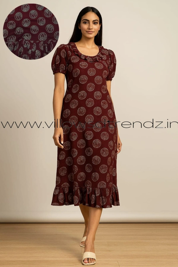 Ruthvi Ethnics Frock Nighty| Night Gown| Nighty |Meroon| FN249013 - Free Size(Refer Size Chart), Meroon