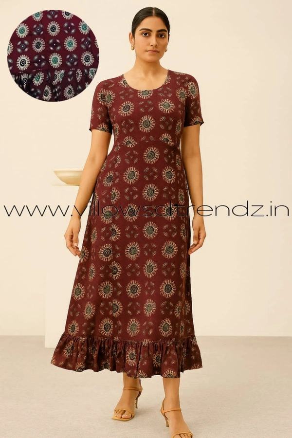 Ruthvi Ethnics Frock Nighty| Night Gown| Nighty |Meroon| FN249029 - Free Size(Refer Size Chart), Meroon